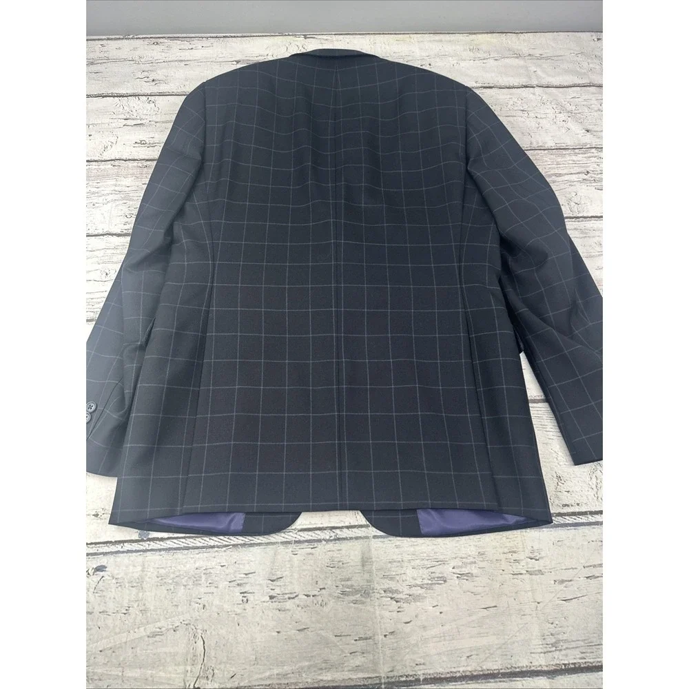 RED Saks Fifth Avenue 2-Piece Blue Suit Mens 40L Pants 35x33.5 Box Print
